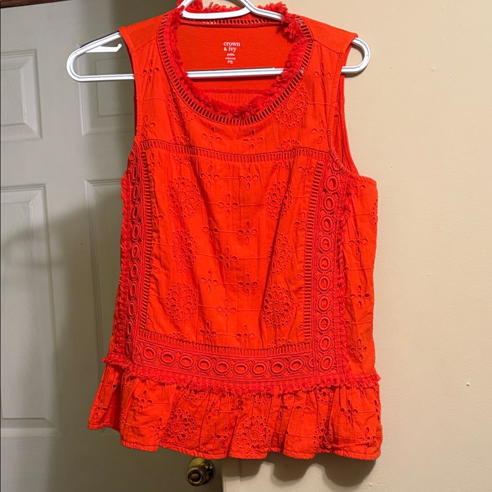 Crown & Ivy Bright Orange Eyelet Blouse